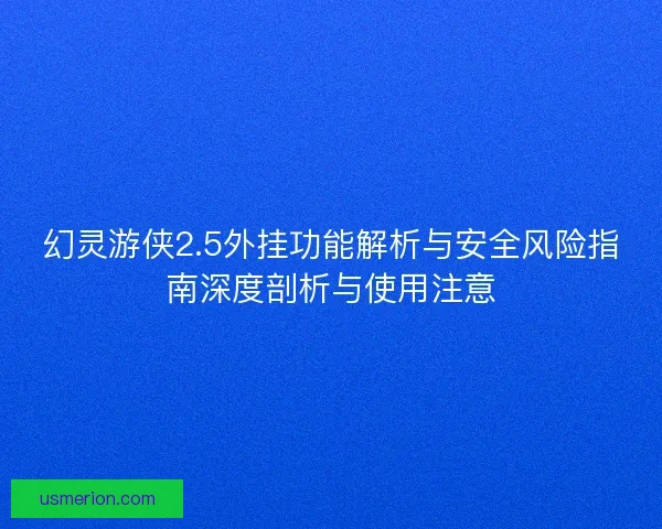 幻灵游侠2.5外挂功能解析与安全风险指南深度剖析与使用注意